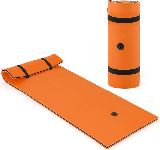 Goplus 87" x 36" Floating Water Mat Pad Pad with Rolling Pillow Design
