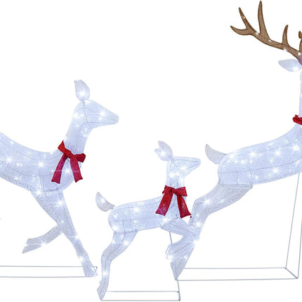 Goplus 3-Piece Large Lighted Christmas Reindeer Family, Light up Xmas Decorations w/255 LED Lights & Scarves