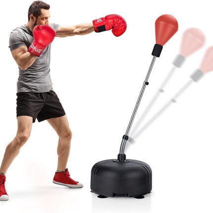 Goplus Punching Bag with Stand for Adults Kids, Freestanding Reflex Speed Bags with 55" x 62.5" Adjustable Height