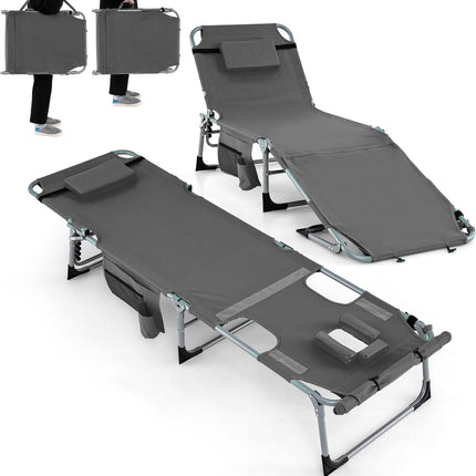 Goplus Lounge Chairs for Outside, 5-Position Tanning Chair w/Face & Arm Hole