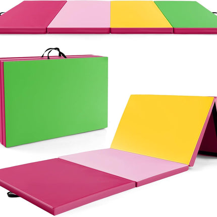 Goplus Folding Gymnastics Mat, 10’ x 4’ x 2’’ Thick Tumbling Mats with PU Leather, Hook & Loop Fasteners