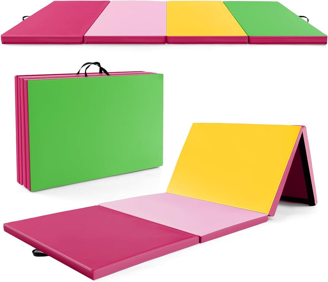 Goplus Folding Gymnastics Mat, 10’ x 4’ x 2’’ Thick Tumbling Mats with PU Leather, Hook & Loop Fasteners