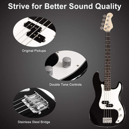 Electric Bass Guitar Full Size 4 String with Strap Guitar Bag Amp Cord - GoplusUS