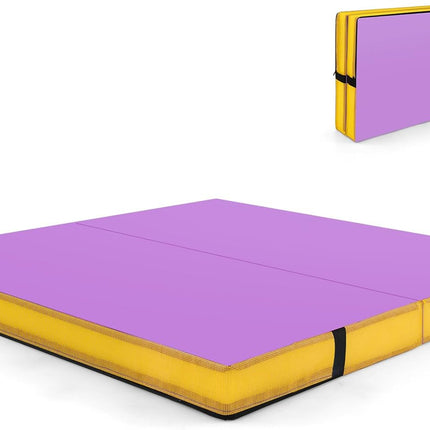 Goplus 4’ x 4’ x 4’’ Thickened Bi-Fold Fitness Mat with Carrying Handles & PU Leather Cover