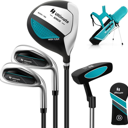 Goplus Junior Complete Golf Club Set for Kids, Right Hand Golf Clubs with Stand Bag, Rain Hood