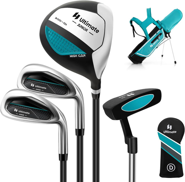 Goplus Junior Complete Golf Club Set for Kids, Right Hand Golf Clubs with Stand Bag, Rain Hood