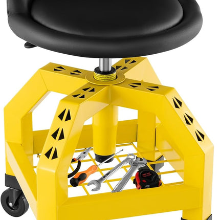 Goplus Mechanic Stool with Wheels, Adjustable Height Swivel Shop Stool Roller Seat with Tool Tray