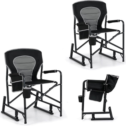Goplus Outdoor Rocker Camping Chairs for Adults, Portable Folding Chair w/Dual Springs, Padded Back
