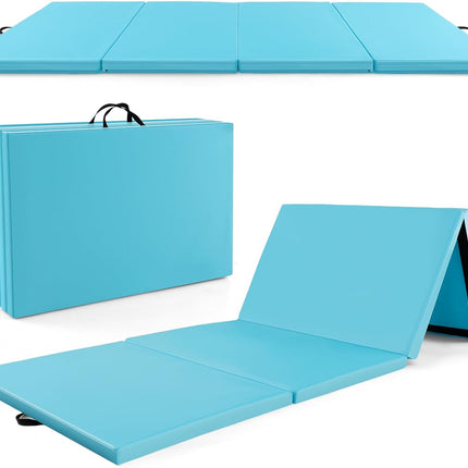 Goplus Folding Gymnastics Mat, 10’ x 4’ x 2’’ Thick Tumbling Mats with PU Leather, Hook & Loop Fasteners