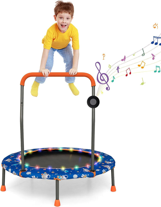 Goplus 36" Trampoline for Kids, Mini Toddler Trampoline with LED Lights, Bluetooth Speaker