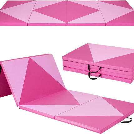 Goplus Folding Gymnastics Mat, 10’ x 4’ x 2’’ Thick Tumbling Mats with PU Leather, Hook & Loop Fasteners
