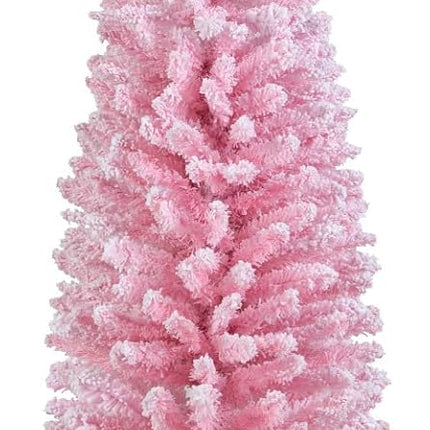Goplus Pink Slim Pencil Christmas Tree | Artificial Unlit Skinny Xmas Full Tree for Seasonal Decor
