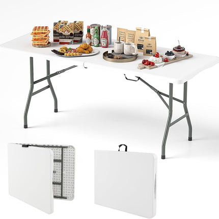 Goplus 6ft Plastic Folding Table, 350 LBS Outdoor Heavy Duty Folding Tables with HDPE Tabletop