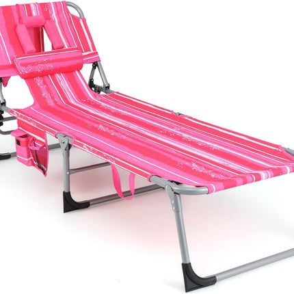Beach Chaise Lounge with Face Hole, Folding Recliner  Black/Gray/Sky Blue/Navy