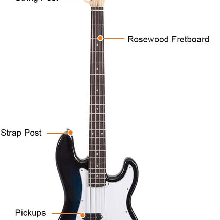 Electric Bass Guitar Full Size 4 String with Strap Guitar Bag Amp Cord - GoplusUS