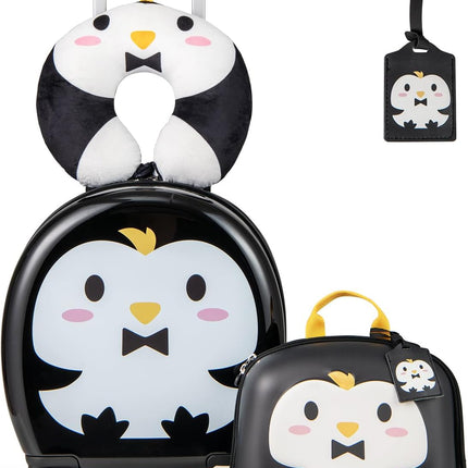 Goplus 4 Piece Kids Luggage Set, 14” Carry-on Hardside Spinner Luggage w/ 10” Backpack