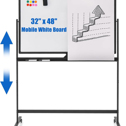 Goplus Mobile Whiteboard, 40" x 26" Height-Adjustable Dry Erase Board on Wheels