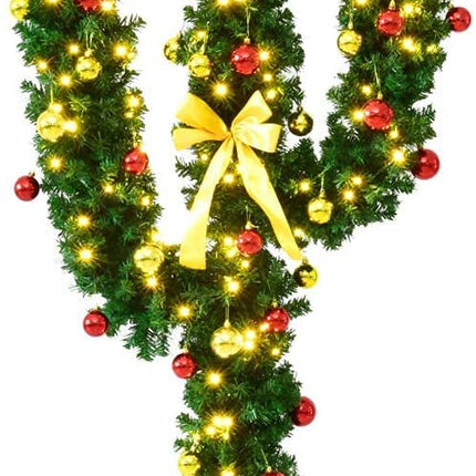 Pre-Lit Artificial Cactus Christmas Tree with LED Lights and Ball Ornaments -  Goplus