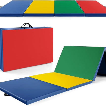 Goplus Folding Gymnastics Mat, 10’ x 4’ x 2’’ Thick Tumbling Mats with PU Leather, Hook & Loop Fasteners