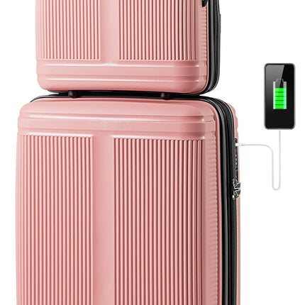 Goplus Carry On Luggage Set, 2 Piece Airline Approved 20” Suitcase & 14” Cosmetic Case