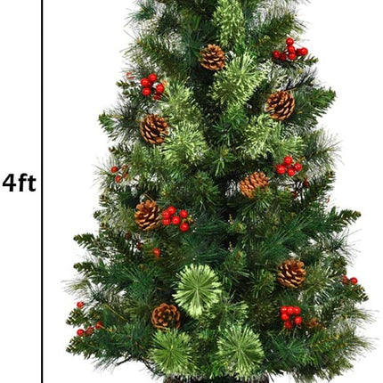 4 FT Christmas Tree Pre-Lit Tabletop Artificial Entrance Tree with 60 Led Lights - GoplusUS
