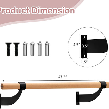Goplus Wall Mounted Ballet Barre, 4 FT Solid Beech Wood Ballet Bar