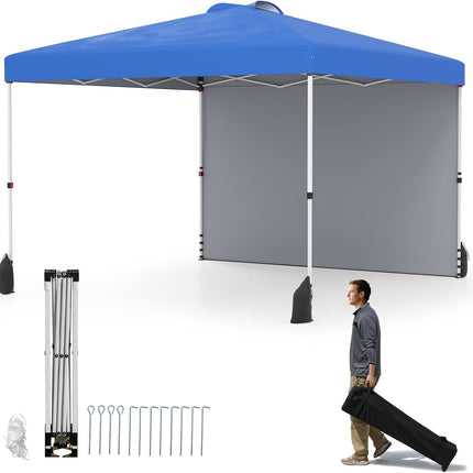 Goplus 10 x 10 Pop Up Canopy with 1 Sidewall and Wheeled Bag