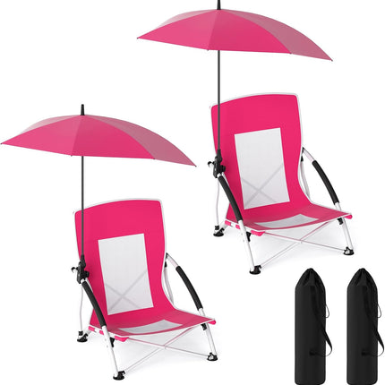 Goplus 330lbs Folding Backpack Chairs for Adults with Adjustable Parasol