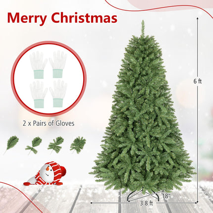 Goplus Artificial Christmas Tree | Unlit Hinged Full Xmas Tree with Folding Metal Stand