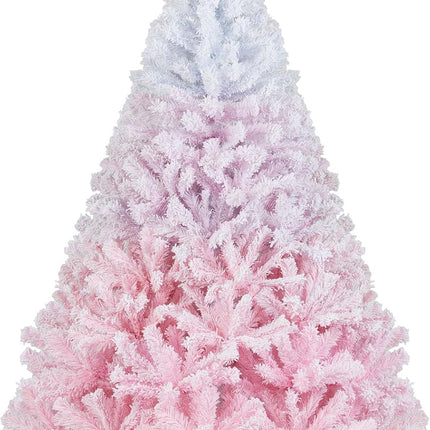 Goplus Artificial Unlit Hinged Xmas Full Tree with Lush Branch Tips Snow Flocked Christmas Tree