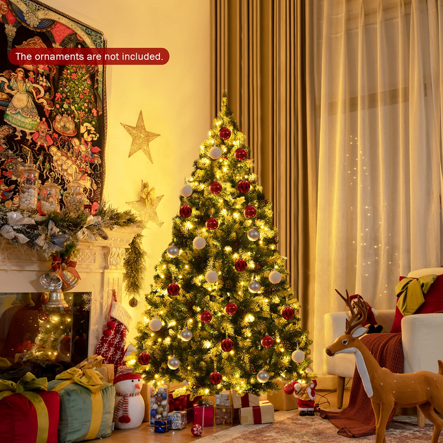 Goplus Pre-lit Snow Flocked Christmas Tree,Hinged Artificial Xmas Tree, Indoor Holiday Festival Decoration - GoplusUS