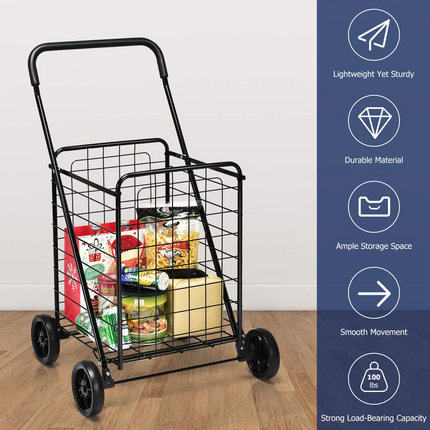 Goplus Folding Shopping Cart, Light Weight Utility Grocery Cart with Wheels, Portable Cart - GoplusUS