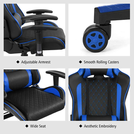 Massage Gaming Chair, Reclining Backrest Handrails and Seat Height Adjustment - GoplusUS