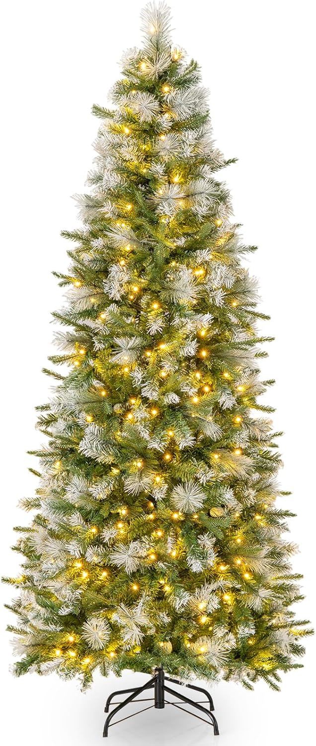Goplus 9FT / 7.5FT / 6F TArtificial Hinged Xmas Tree with Flocked Frosted Tips