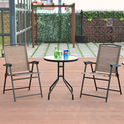 3 Piece Bistro Set All Weather Patio Furniture Indoor & Outdoor Garden Round Table and Folding Chairs - GoplusUS