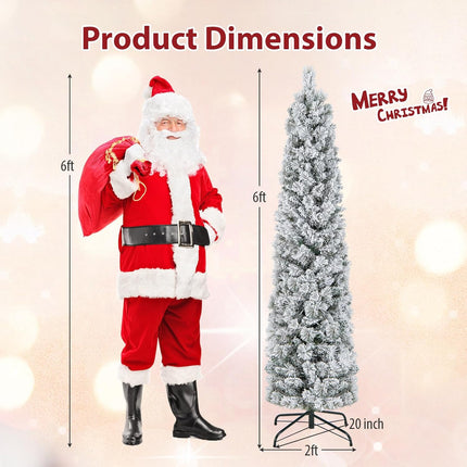 Goplus 4.5ft / 6ft / 7ft Pre-Lit Snow Flocked Pencil Christmas Tree for Home Office Holiday Decor