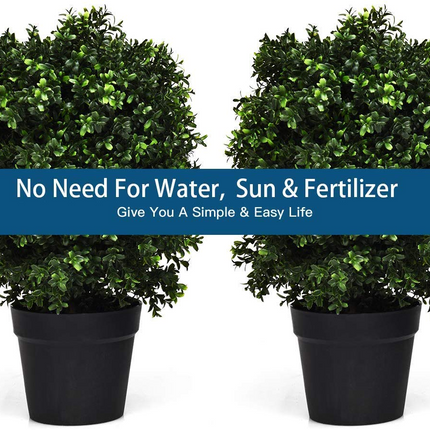 Goplus 2 Pack 2Ft Artificial Boxwood Topiary Ball Tree, UV-Proof Realistic Leaves & Cement-Filled Pot - GoplusUS