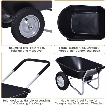 Goplus Dual Wheel Wheelbarrow, Heavy Duty Garden Cart, 330 lbs Capacity Utility Cart - GoplusUS