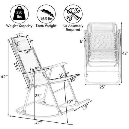 Folding Rocking Chair Recliner Headrest Patio Pool Yard Outdoor - GoplusUS