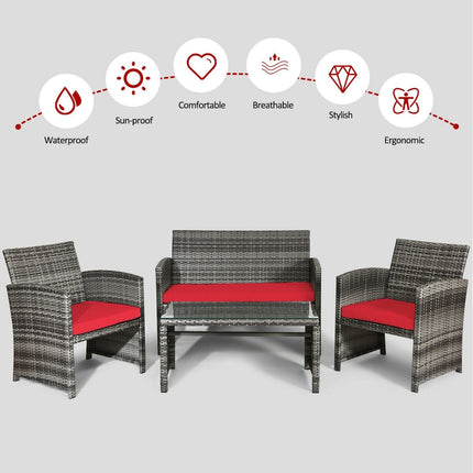 Goplus 4-Piece Rattan Patio Furniture Set, Wicker Rattan Furniture Set