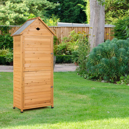 Outdoor Storage Shed, Lockable Fir Wood Garden Tool Storage Cabinet - GoplusUS