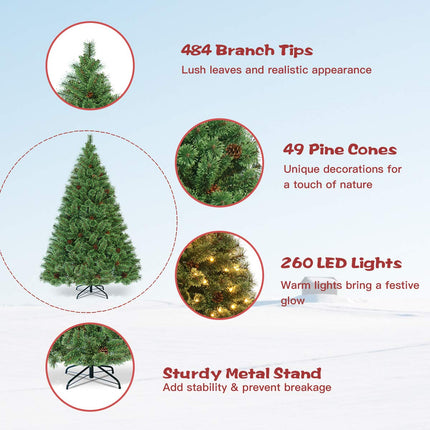 6FT Prelit Christmas Tree, Flowering Hinged Christmas Tree - GoplusUS