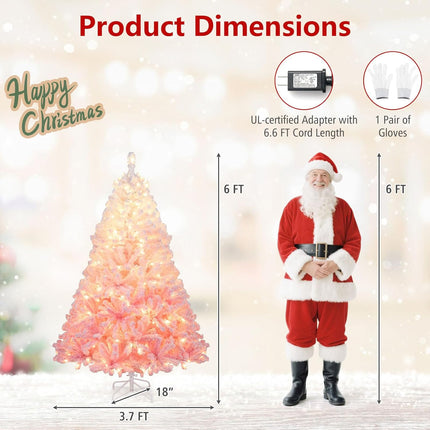 Goplus Pre-Lit Snow Flocked Christmas Tree Artificial Hinged Xmas Full Tree