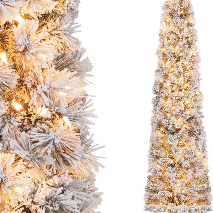 Goplus 4.5ft / 6ft / 7ft Pre-Lit Snow Flocked Pencil Christmas Tree for Home Office Holiday Decor