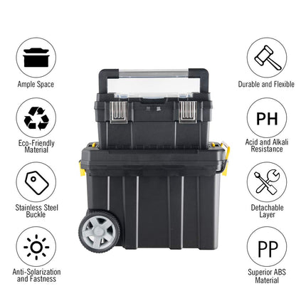 2-in-1 Tool Box Portable Rolling Toolbox Storage Solution Multi-Purpose Plastic Organizer Set - GoplusUS