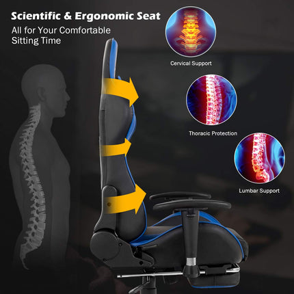 Massage Gaming Chair, Reclining Backrest, Handrails and Seat Height Adjustment - GoplusUS