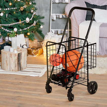 Folding Shopping Utility Cart, Double Basket and 360 Swivel Wheels - GoplusUS