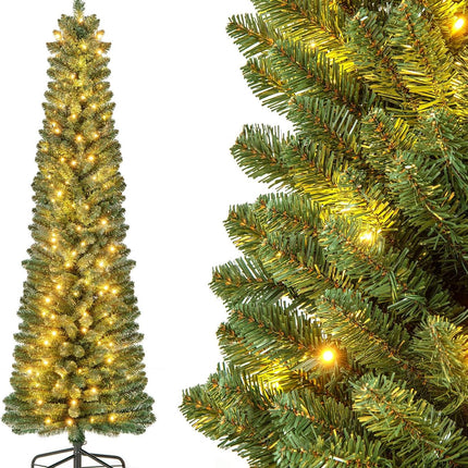 Goplus Pre-Lit Pencil Christmas Tree with Memory Wire Branch Tips & Warm White LED Lights