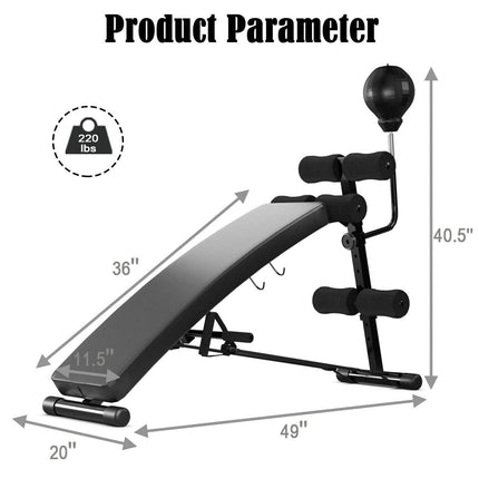 Goplus Adjustable Sit Up Bench, Decline Curved Slant Ab Bench Crunch Board with Speed Ball (Black) - GoplusUS