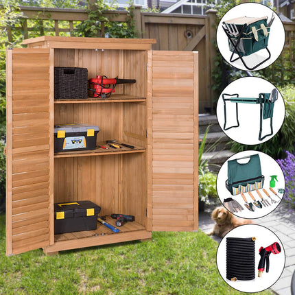 Outdoor Storage Shed Wooden Shutter Design Fir Wood Lockers for Garden Yard - GoplusUS